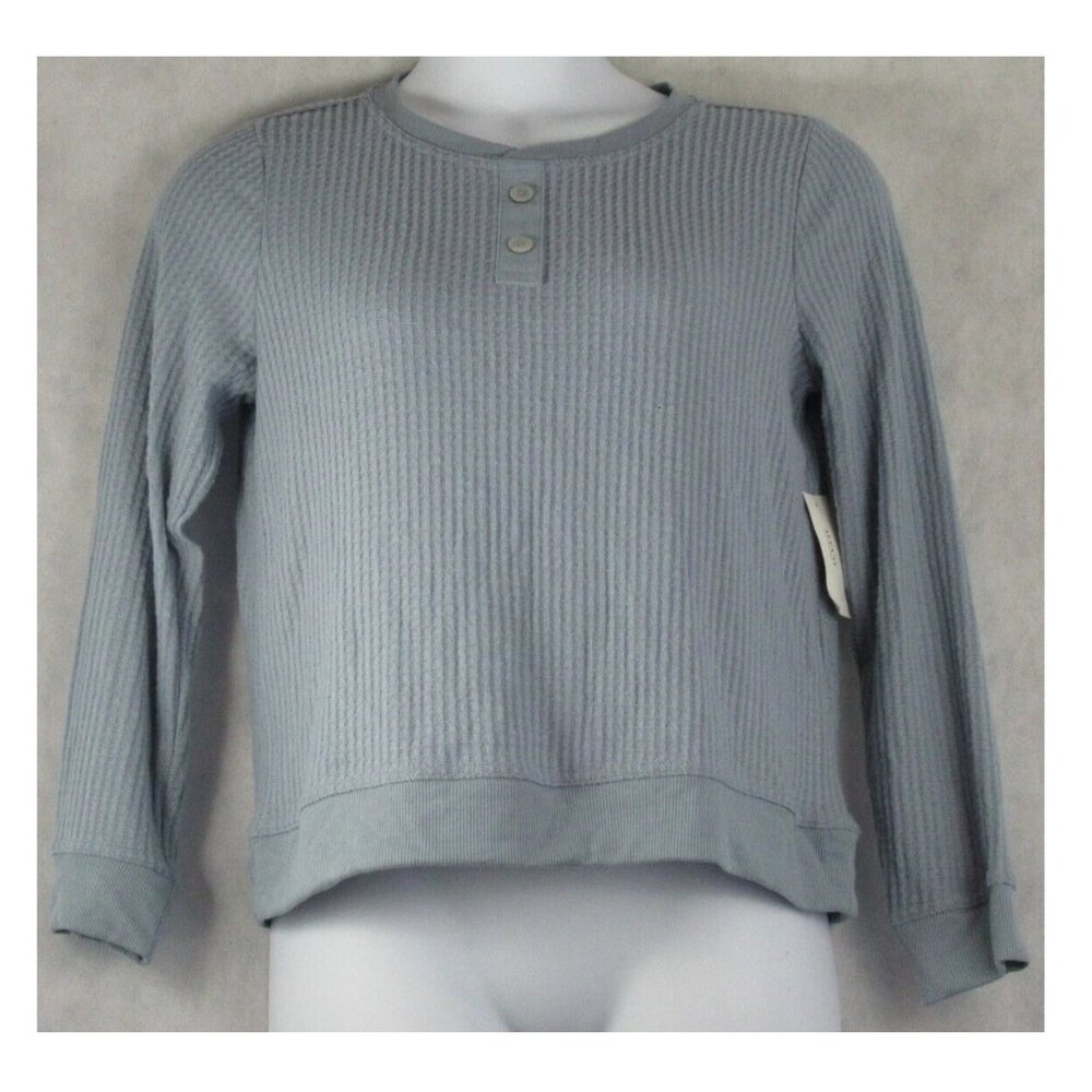 Alfani Women's Thermal Waffle Knit Henley Pajama Top, Pencil Blue, Medium